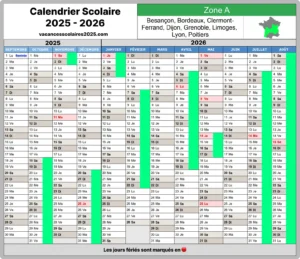 Calendrier Scolaire 2025-2026 Zone A France