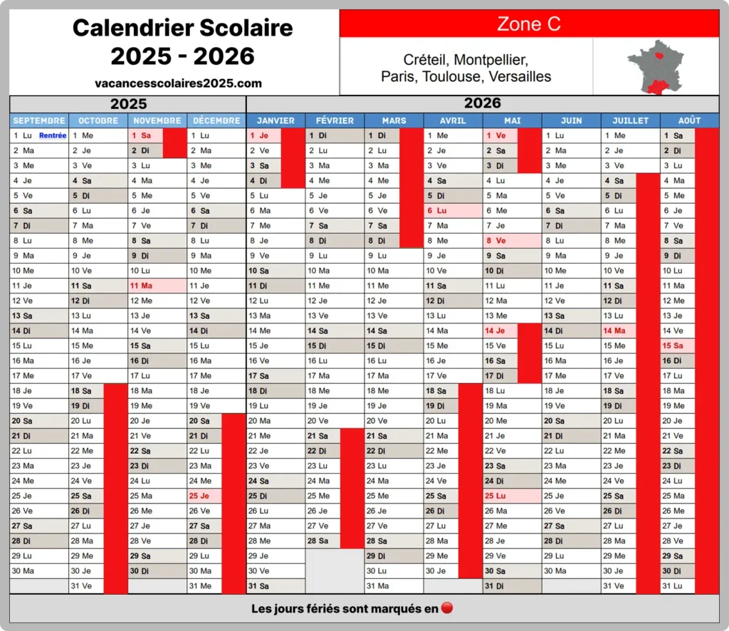 Calendrier Scolaire 2025-2026 Zone C France