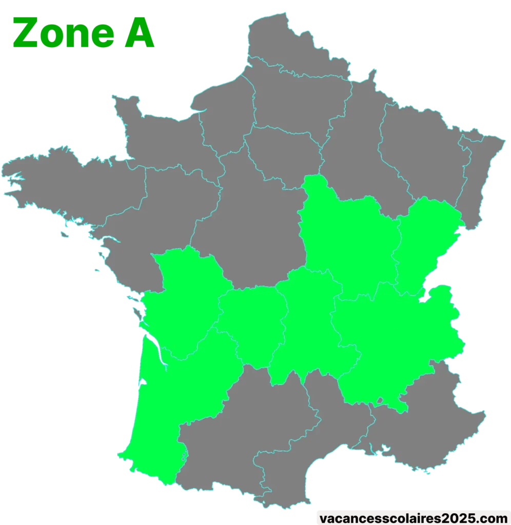 Carte des académies de la zone scolaire A