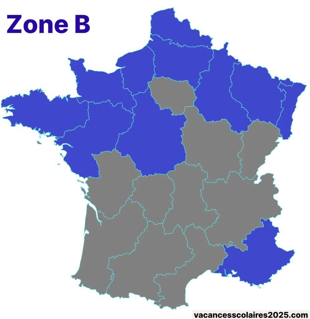 Carte des académies de la zone scolaire A