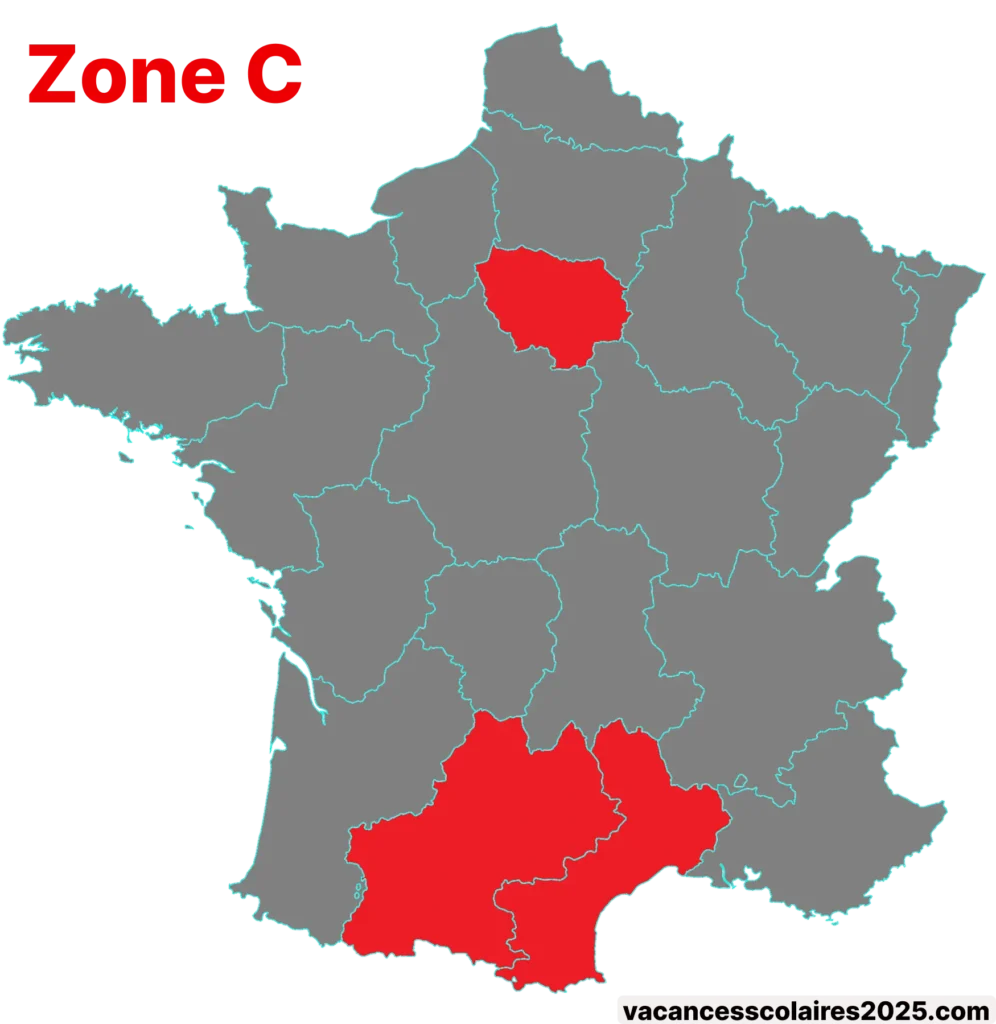 Carte des académies de la zone scolaire C